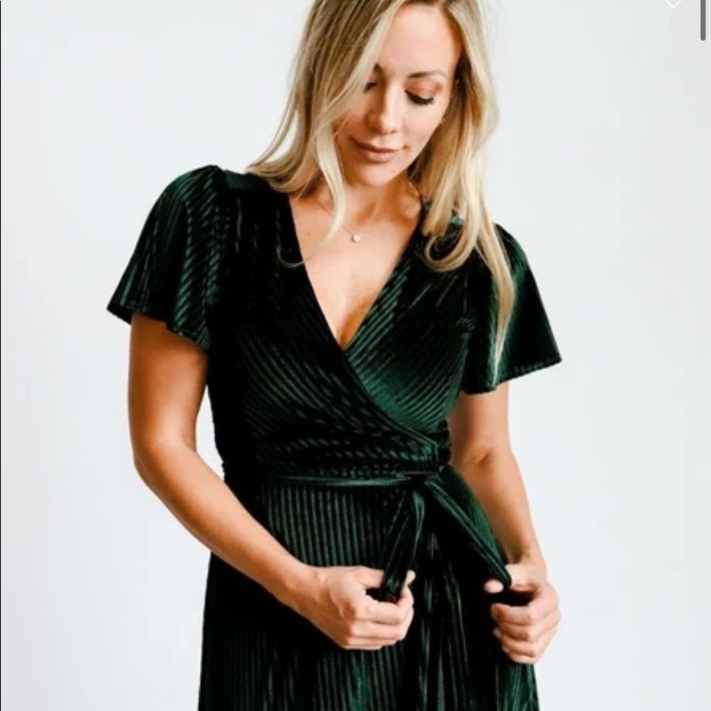 Andi Ribbed velvet wrap dress emerald